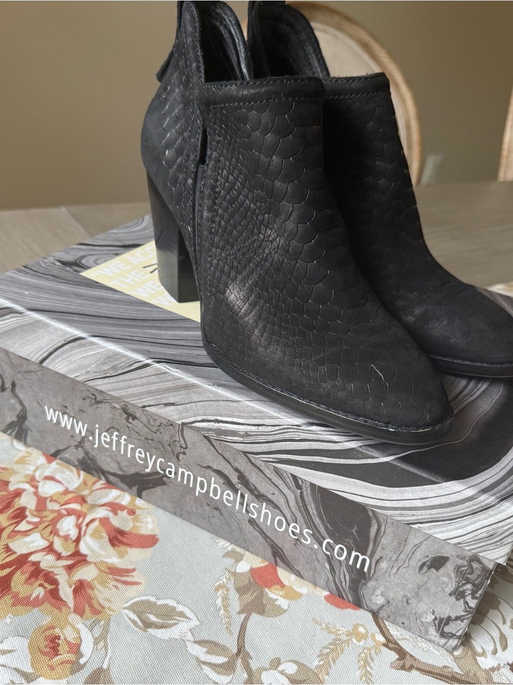 Jeffrey Campbell Black Snake-Embossed Ankle Booties